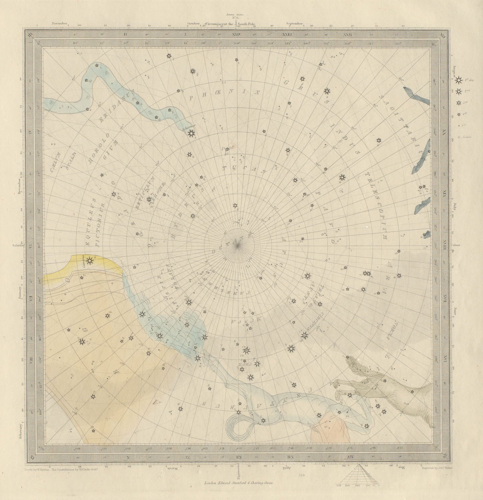 ASTRONOMY CELESTIAL Star map chart 6 South Pole. SDUK 1874 old antique